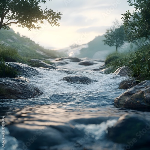 Breathtaking River Landscape with Lush Foliage and Peaceful Reflections photo