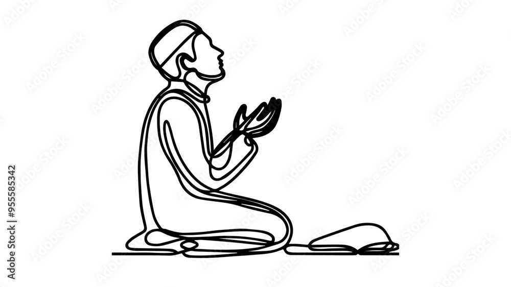 muslim man praying single line art vector muslim man praying single line art vector
