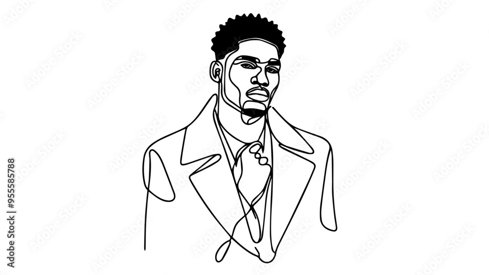 fashion black man  wearing a coat line art drawing 