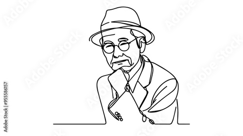 Stylish old asian man line art vector
