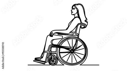 woman in wheelchair line art drawing