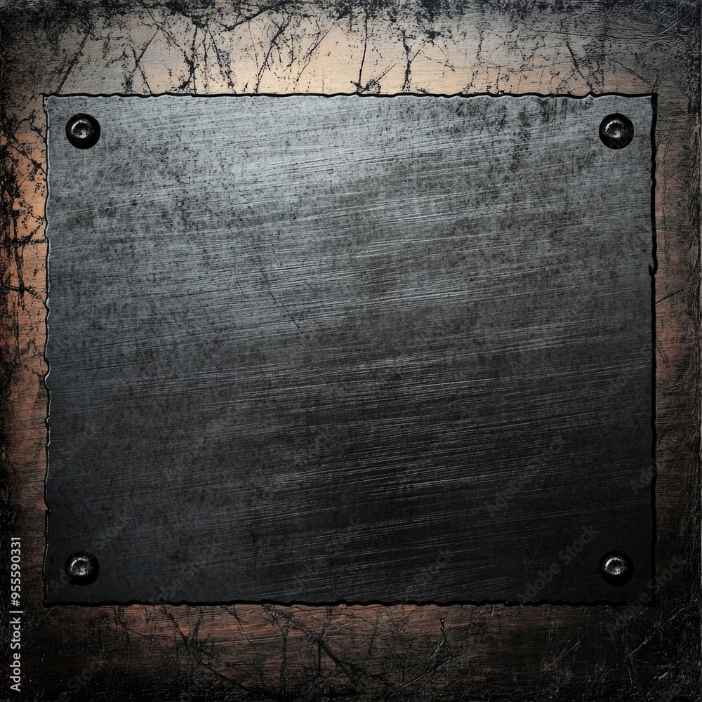 Fototapeta premium Distressed Metallic Leather. Grunge Brushed Metal Plate Background on Leather