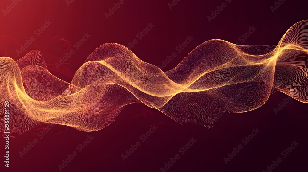 Fototapeta premium Yellow Radio Frequency Waves on Red Background, Abstract Image, Texture, Pattern, Wallpaper, Cover and Screen of Smartphone, PC, Laptop, 9:16 and 16:9 Format