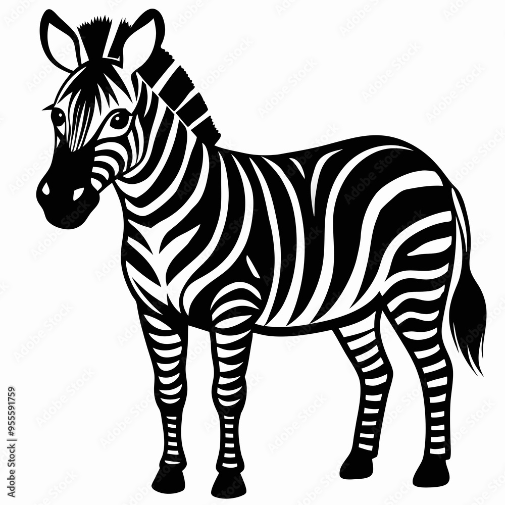 Obraz premium Stylized black and white illustration of a zebra standing proudly against a minimalistic background