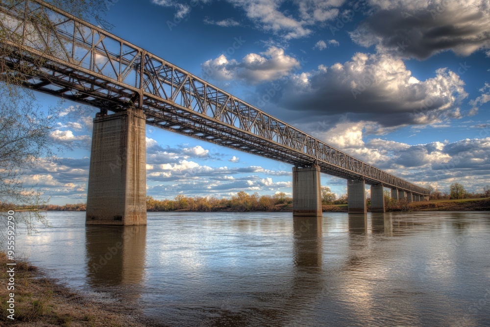 Decatur Alabama. Beautiful Shot of Steamboat Bill Bridge Architecture Across Tennessee River Decatur Alabama. Beautiful Shot of Steamboat Bill Bridge Architecture Across Tennessee River