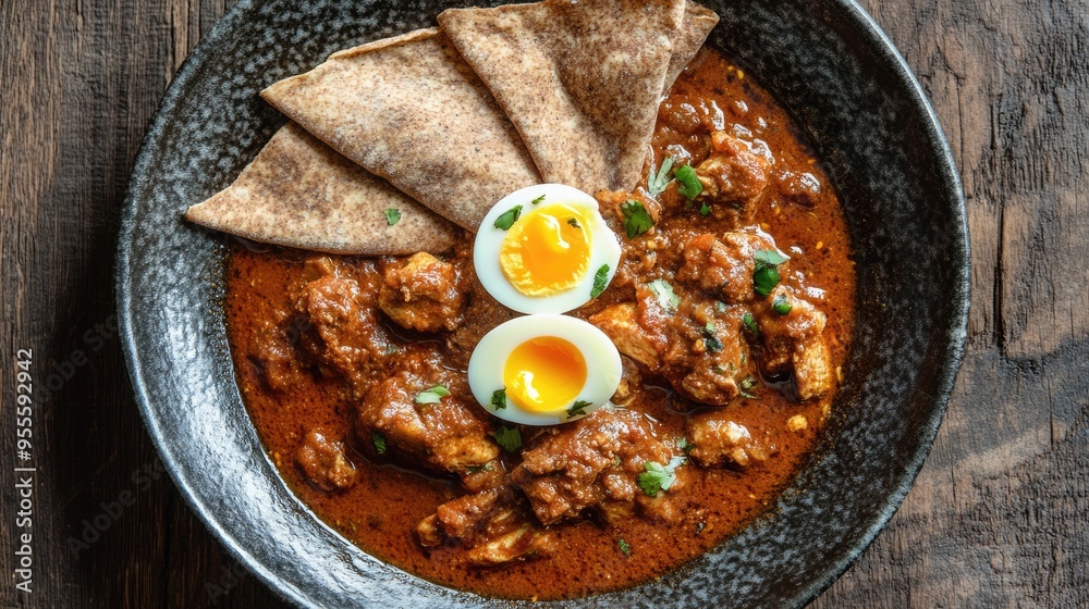 Ethiopian Chicken Authentic Doro Wot Stew With Injera Bread African Ethiopian Chicken Authentic Doro Wot Stew With Injera Bread African