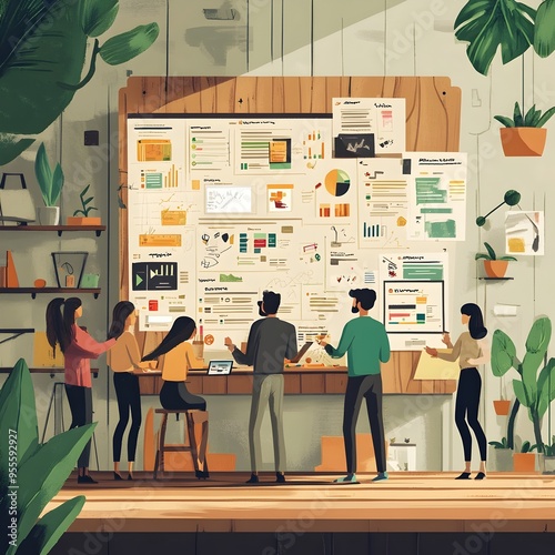 Collaborative Website Structure Diagrams on Rustic Wooden Board in Cozy Studio Space