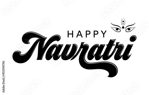 Navaratri calligraphy with lord Durga face vector. Mahaashtami is a Navaratri day. photo