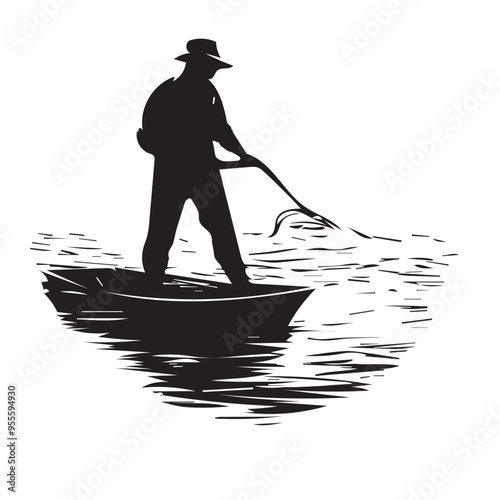 Man Fishing silhouette. Vector silhouette of Man fishing on white background.