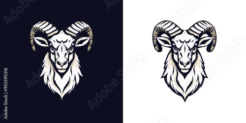 E-sports team logo template with Goat vector illustration. Horned goat head or ram in circle. Aggressive Lamb mascot logo
