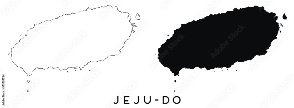Fotografie Jeju-do map outline and black silhouette vector