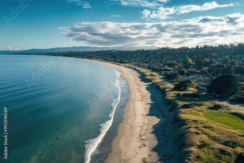 Aptos California. Seascape Vacation: Aerial View of Coastal City with Ocean and Sand photo