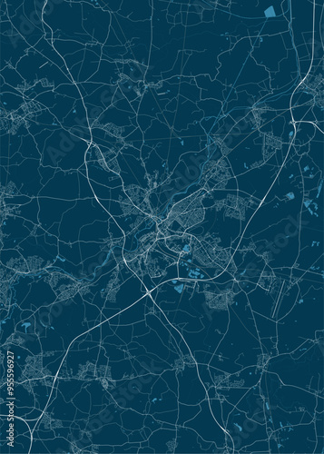 Doncaster, United Kingdom artistic blueprint map poster