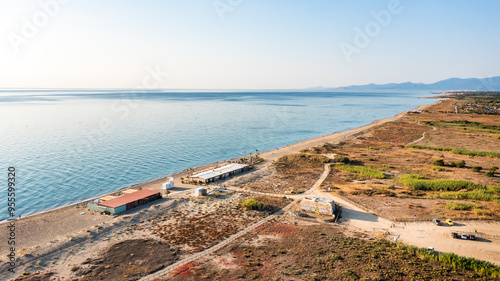 Aerial view of a nature beach in the French Mediterranean Sea near the Pyrenees