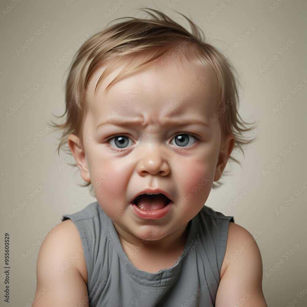 Close-Up of Moody Caucasian Toddler Studio Portrait Showing Hangry Expression - Studio-Lit with Emotional Depth, Perfect for Commercial and Advertising Use Close-Up of Moody Caucasian Toddler Studio Portrait Showing Hangry Expression - Studio-Lit with Emotional Depth, Perfect for Commercial and Advertising Use