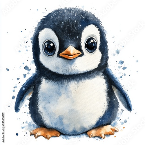 Watercolor Illustration of a Baby Penguin for Children's Nursery Art Generative AI photo