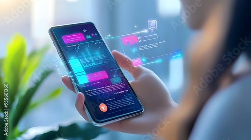 Sleek Mobile Platform Showcasing Intuitive Website with AI Powered Virtual Assistant and Harmonious