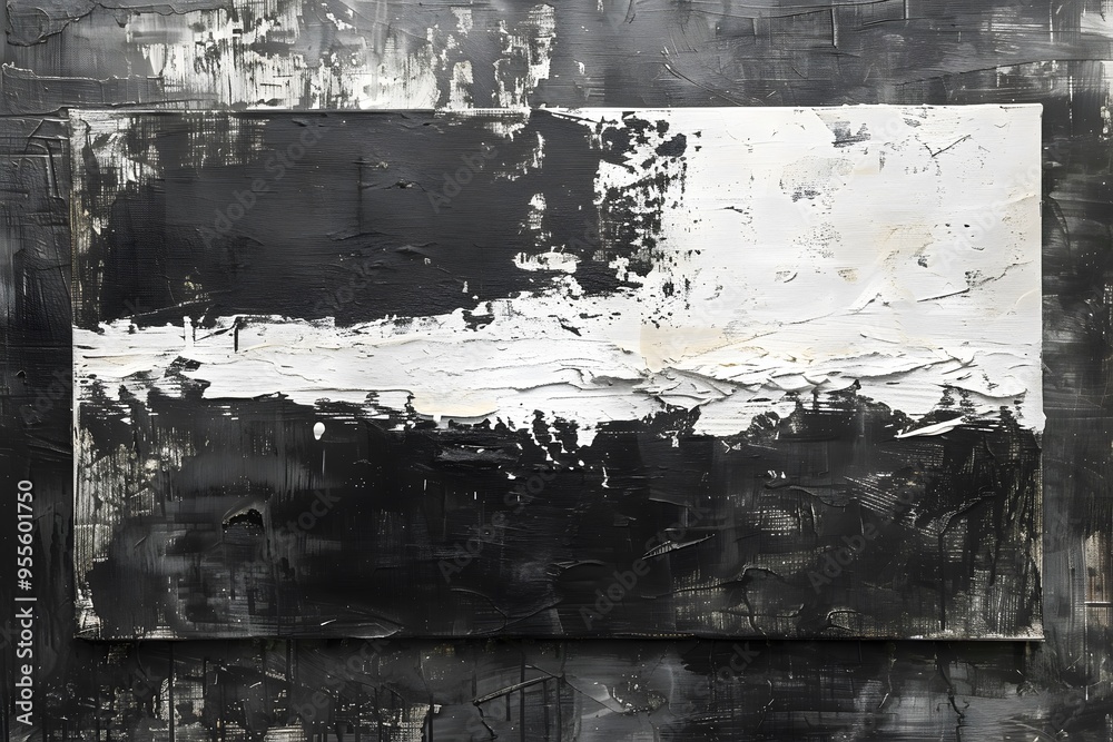 Obraz premium Abstract Black and White Textured Painting with Bold Brushstrokes