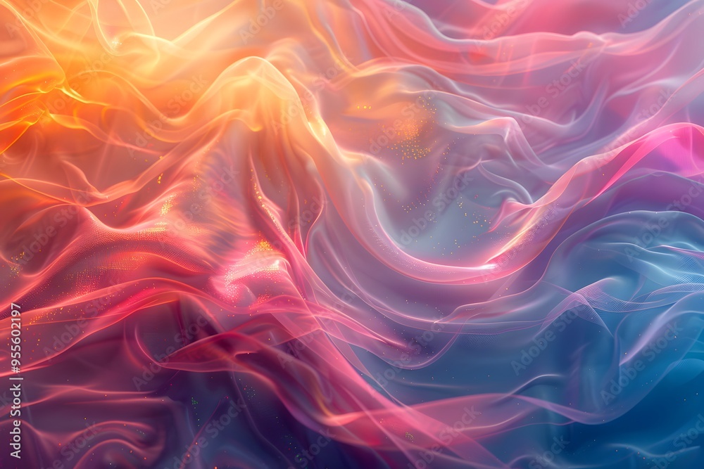 Ethereal Waves of Colorful Fabric Flowing in a Dreamlike Landscape Ethereal Waves of Colorful Fabric Flowing in a Dreamlike Landscape