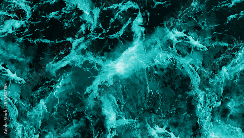 Dramatic sea waves storm from aerial view. Deep dark blue ocean water texture background. Top view.