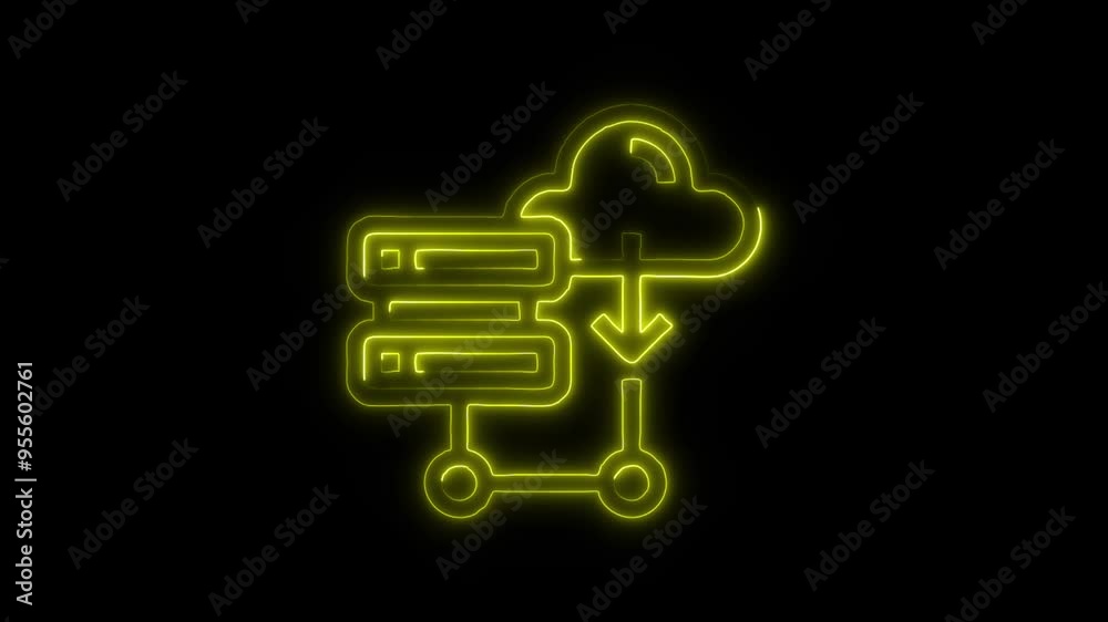 Neon Cloud Storage Icon - Glowing Cloud and Server Design on Black Background Representing Advanced Digital Data Management, High-Tech Cloud Computing, and Modern Networking Solutions Neon Cloud Storage Icon - Glowing Cloud and Server Design on Black Background Representing Advanced Digital Data Management, High-Tech Cloud Computing, and Modern Networking Solutions