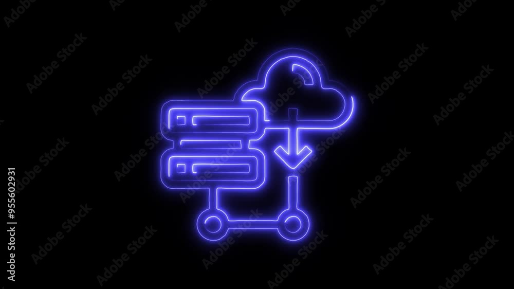 Neon Cloud Storage Icon - Glowing Cloud and Server Design on Black Background Representing Advanced Digital Data Management, High-Tech Cloud Computing, and Modern Networking Solutions Neon Cloud Storage Icon - Glowing Cloud and Server Design on Black Background Representing Advanced Digital Data Management, High-Tech Cloud Computing, and Modern Networking Solutions