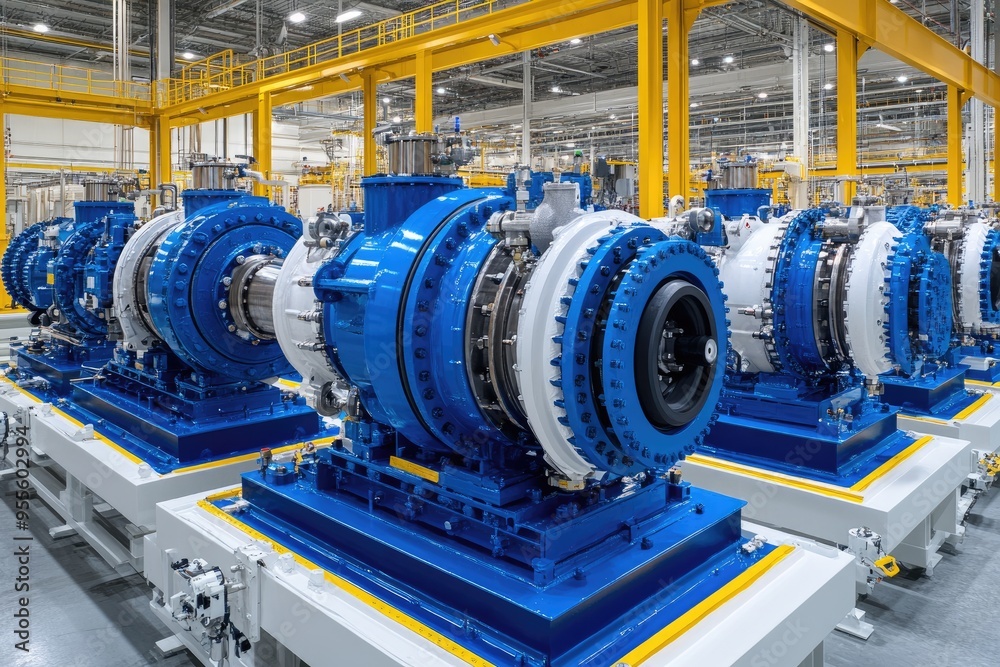 Industrial Blue Machinery in a Factory Setting Industrial Blue Machinery in a Factory Setting