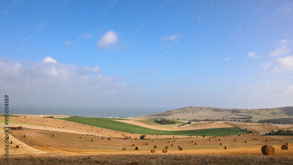 Parc naturel régional des Caps et Marais d'Opale: vallons et champs du site des Deux-Caps dans le Pas-de-Calais entre Boulogne sur Mer et Calais sur la Côte d'Opale le long de la Manche Parc naturel régional des Caps et Marais d'Opale: vallons et champs du site des Deux-Caps dans le Pas-de-Calais entre Boulogne sur Mer et Calais sur la Côte d'Opale le long de la Manche