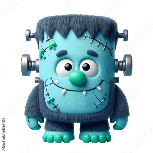 Adorable 3D Cute Frankenstein: A Cute Creature, isolated on transparent background.