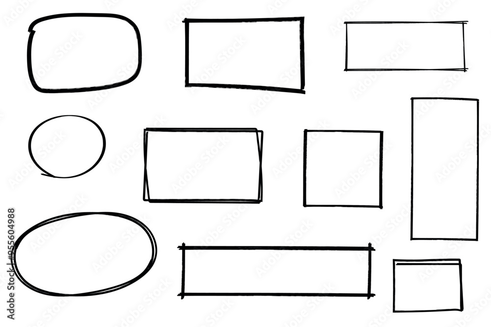Hand drawn grunge doodle frame set, marker pen line strokes, square circle rectangle oval ellipse border design elements Hand drawn grunge doodle frame set, marker pen line strokes, square circle rectangle oval ellipse border design elements