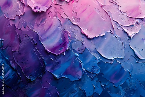 Vibrant Abstract Texture of Layered Paint in Shades of Pink and Blue photo