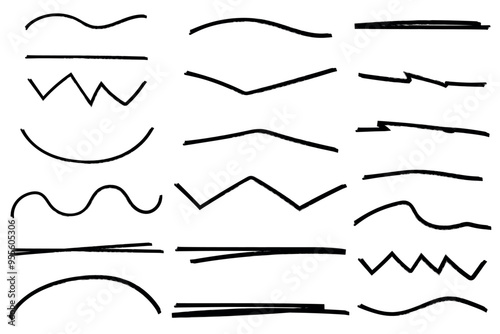 Set of hand drawn marker line vector illustration design element grunge strokes doodle lines underline scribble