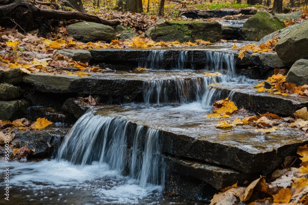 Stony Brook New York. Hiking Trail at State Park with Stunning Waterfall in White Brook Stony Brook New York. Hiking Trail at State Park with Stunning Waterfall in White Brook