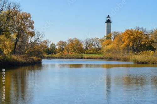 Batavia Illinois. Fabian Forest Preserve: A Historic Park with River Trail and Urban Lighthouse in Geneva