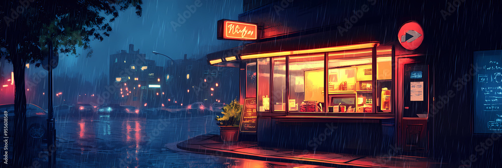 Obraz premium Lofi Bar Vibes – Relaxing Anime Manga Art with Chill Atmosphere