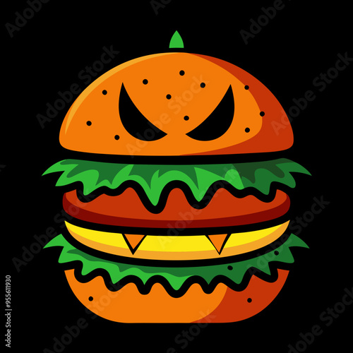 Halloween party burger vector illustration - Halloween burger illustration monster burger vector art photo