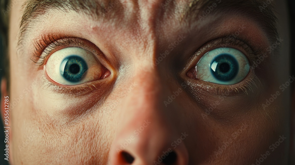 Shocked face with raised eyebrows and open mouth