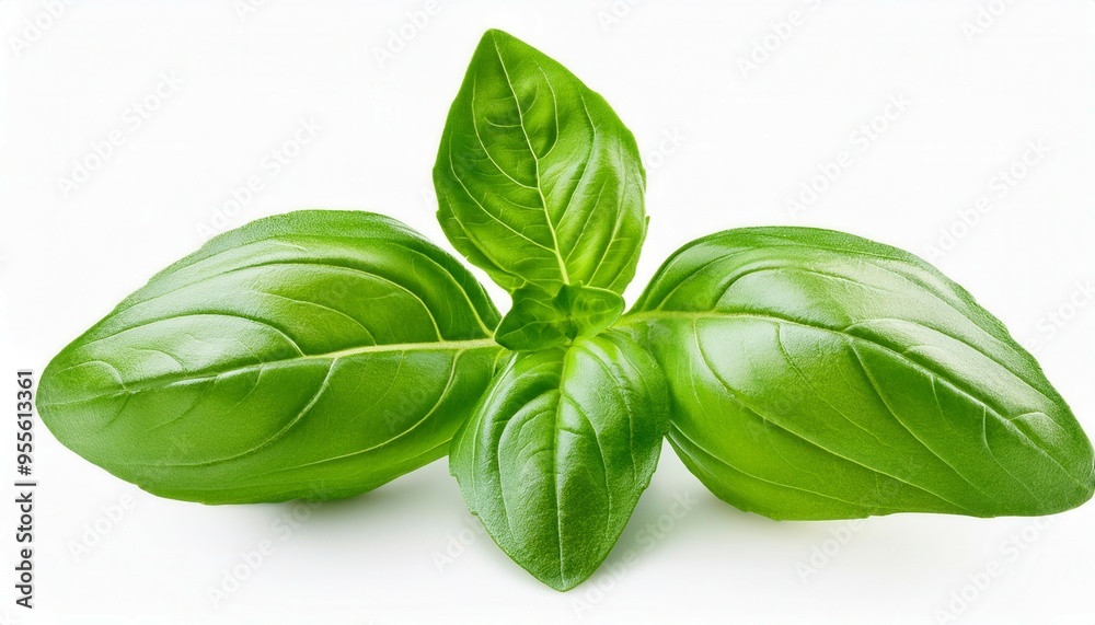 Fototapeta premium Basil leaf isolated on white. Generative Image