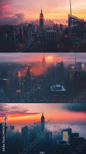 Captivating Parallax Website Layout with Cinematic Cityscape at Sunset