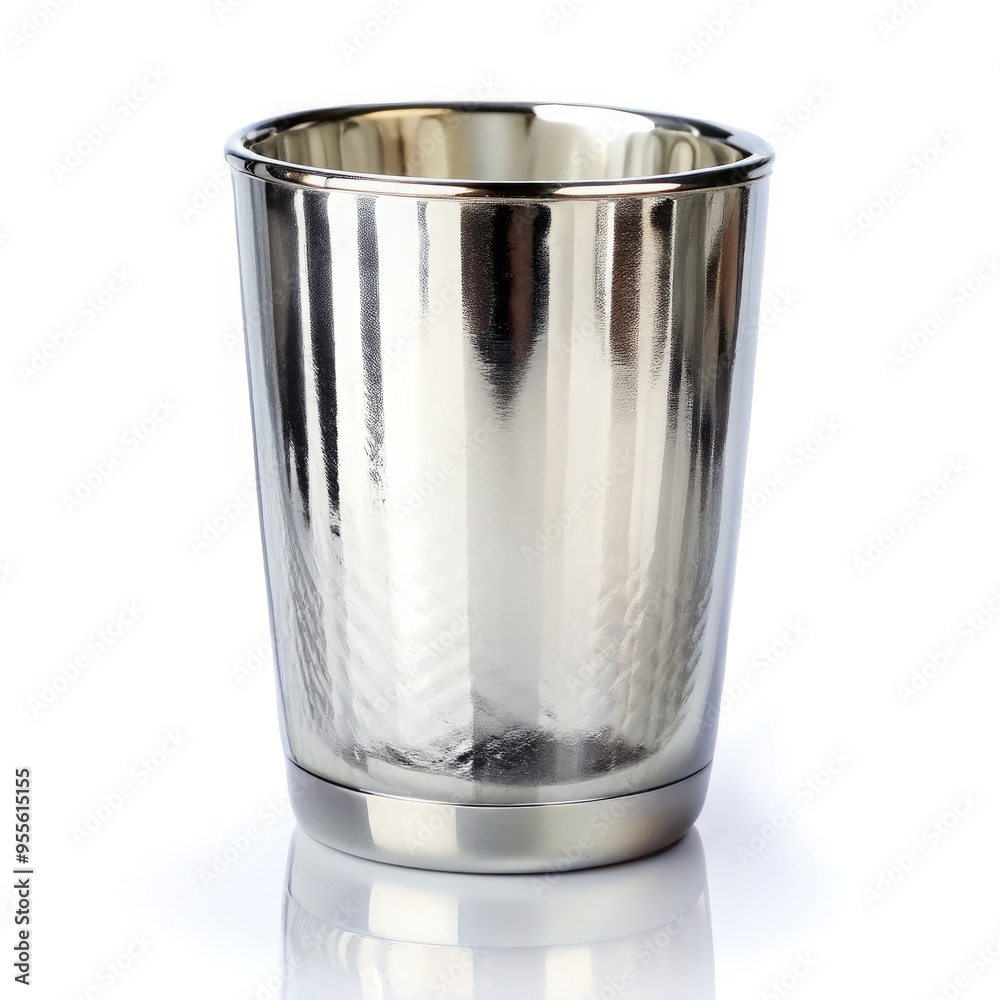 Silver color glass on a white background showcasing its polished surface. Generative AI Silver color glass on a white background showcasing its polished surface. Generative AI