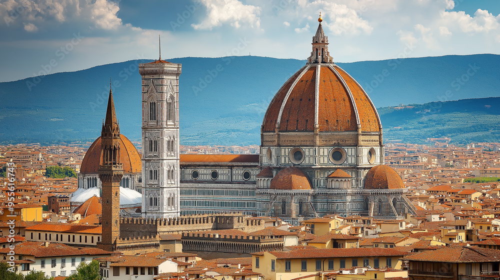 Fototapeta premium The florence cathedral and giotto's campanile towering over the cityscape