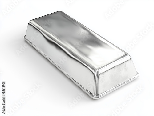 Bar of silver, white background, emphasizing the concept of investing money in silver. The image captures the sleek, polished surface of the silver bar, highlighting its value. photo