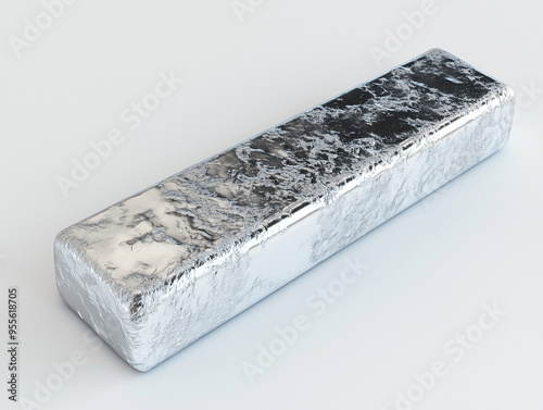 Bar of silver, white background, emphasizing the concept of investing money in silver. The image captures the sleek, polished surface of the silver bar, highlighting its value. photo