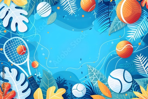 Vibrant Sports-Themed Background with Tennis and Basketball Elements