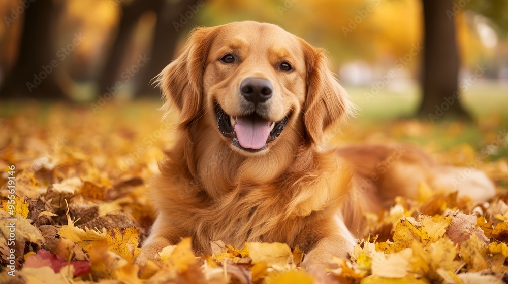 Beautiful Golden Retriever Happy About Fall Season Beautiful Golden Retriever Happy About Fall Season