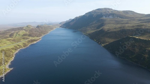 Spectacular blue scenic lake in the mountains. Lough Salt, Donegal, Ireland photo