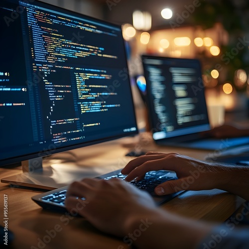 Programmer Integrating API with Website Seamlessly Hands Focused on Meticulous Coding Process
