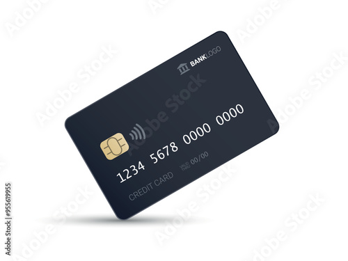 Black credit card vector mockup isolated on white background