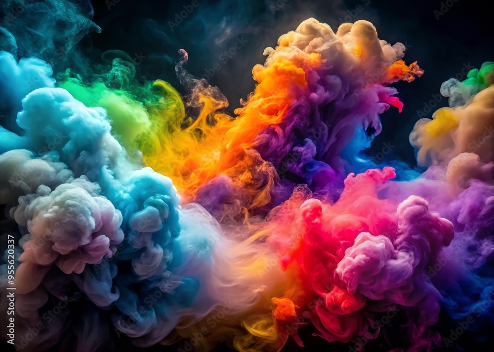 Colorful Smoke Billowing In The Air, Creating An Otherworldly Ethereal Atmosphere. Colorful Smoke Billowing In The Air, Creating An Otherworldly Ethereal Atmosphere.