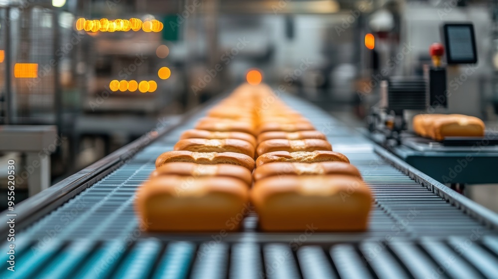 mockup of automated production line concept for a bread factory with a conveyor belt system displayed in a banner form mockup of automated production line concept for a bread factory with a conveyor belt system displayed in a banner form